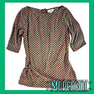 Modcloth - Lolita Brand Teal & Red Polka-Dot Button-Back Top